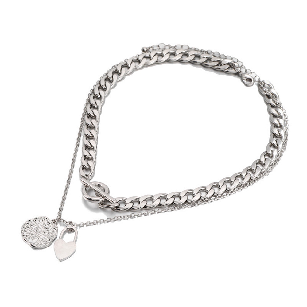 Dây Chuyền Hai Lớp Mặt Hình Ổ Khóa Trái Tim Thời Trang Cho Nữ