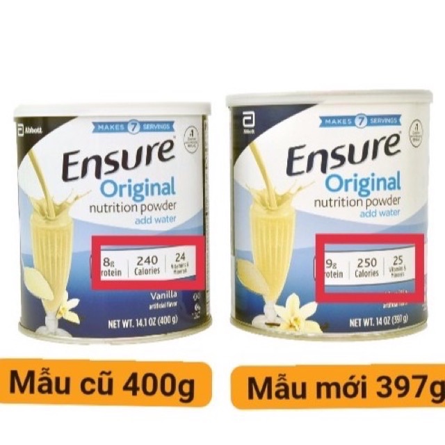 (Mẫu mới 2020)Sữa Ensure Original Nutrition Powder 397gr của Mỹ.