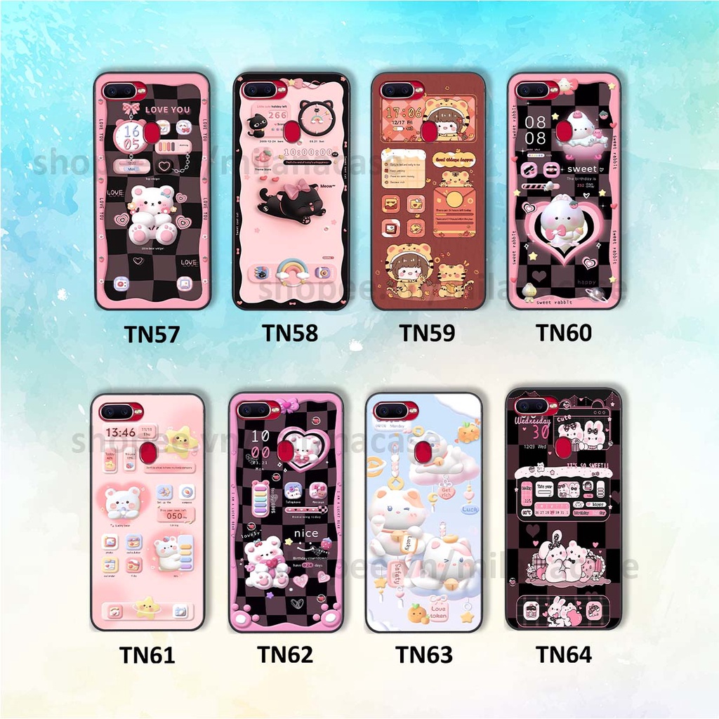 Ốp Oppo A5s / A7 / F9 / A12 hình đồng hồ icon gấu mèo cute cực dễ thương ngộ nghĩnh