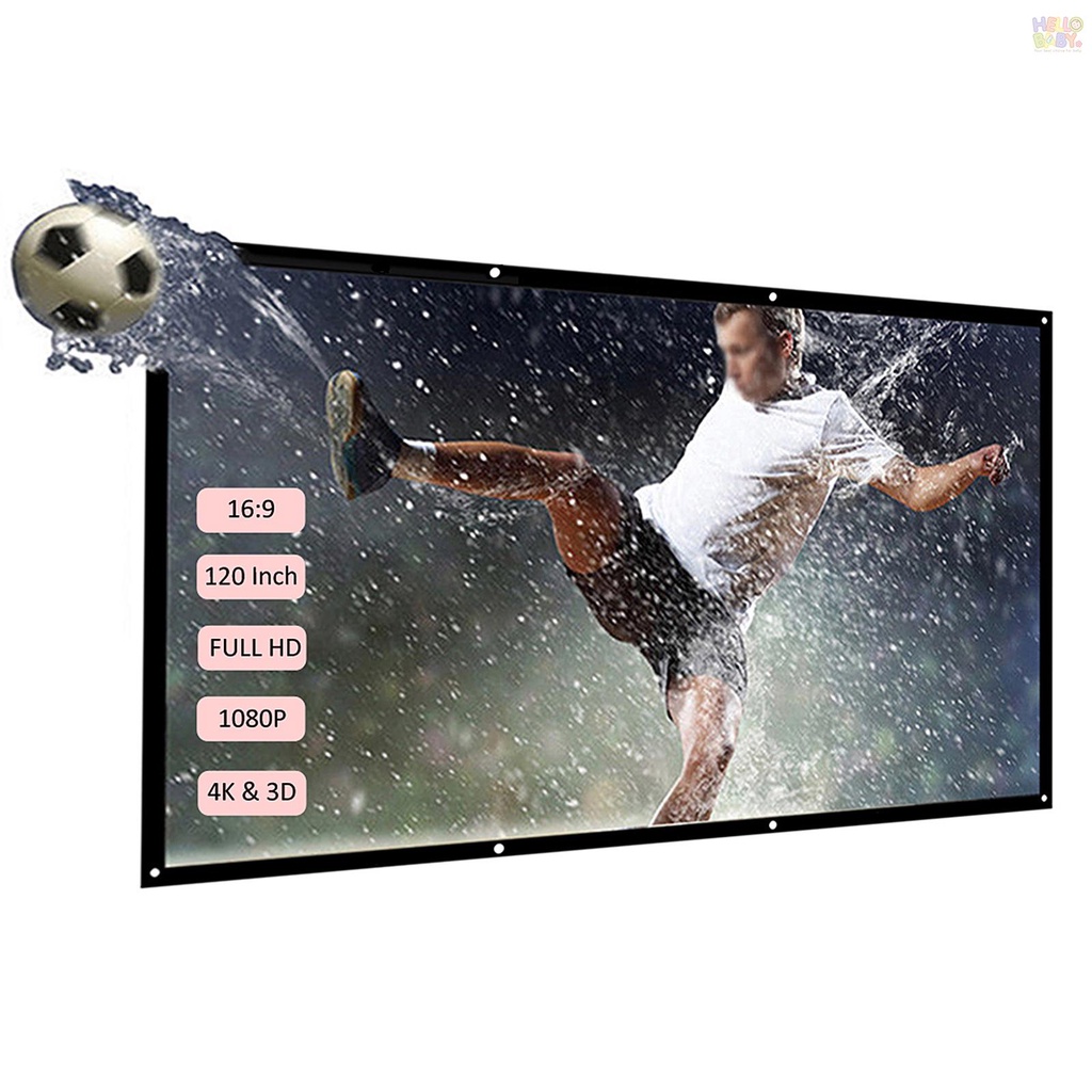 100-inch 16:9 Projector Screen Portable HD Projection Screen Foldable Wall Mounted for Home Theater Office Movies Indoors Outdoors