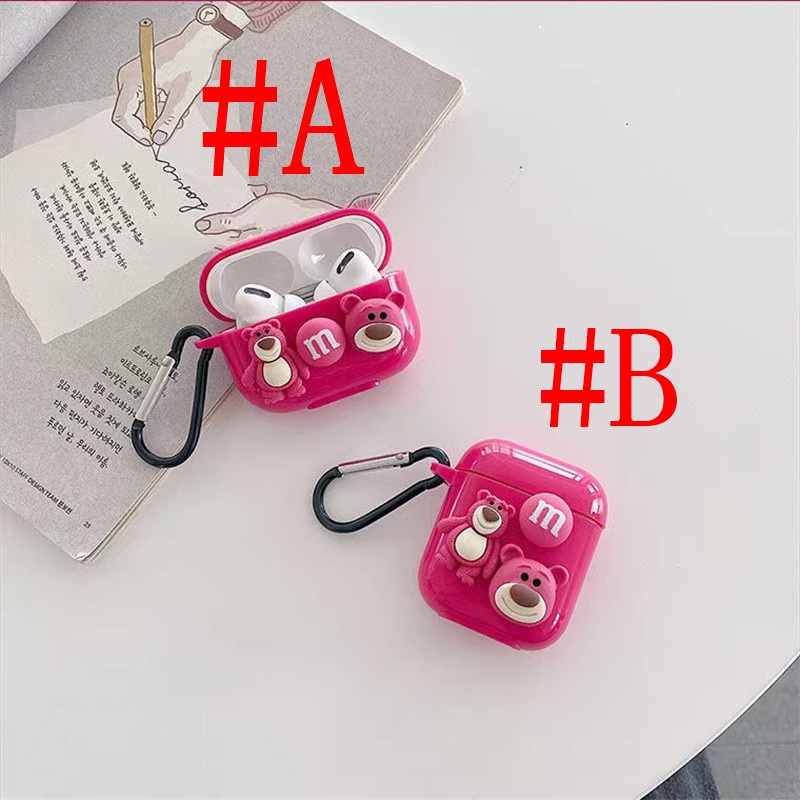Vỏ Bảo Vệ Hộp Sạc Tai Nghe AirPods 1 2 Pro Bằng Silicon Họa Tiết Gấu Dâu Hoạt Hình 3D Dễ Thương