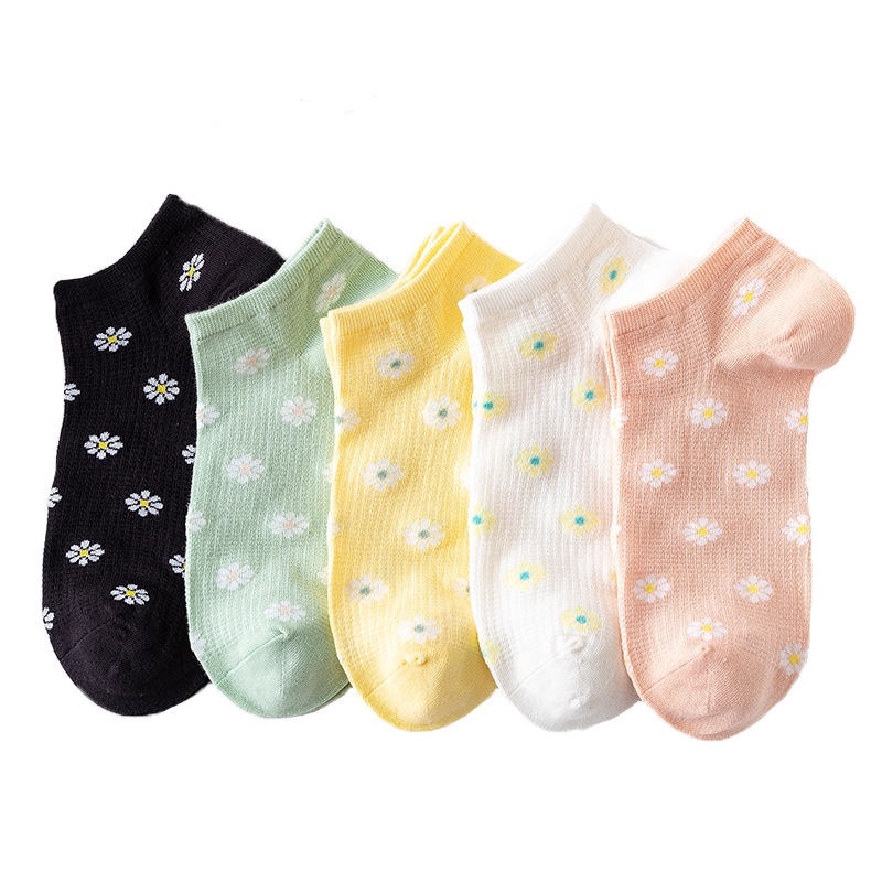 Vớ cotton cổ thấp họa tiết hoa cúc thời trang mùa thu mới dành cho nữ