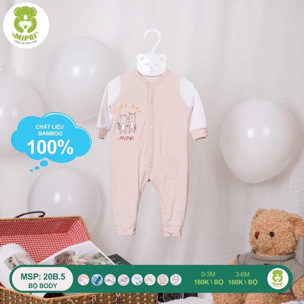 MIPBI Bộ body dài tay chất sợi tre mềm mại cho bé sơ sinh Bộ áo liền quần chất sợi tre cho bé sơ sinh