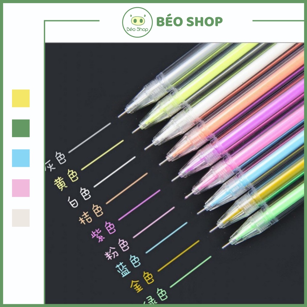 Bút gel morandi nhiều màu có nhũ Béo shop ngòi 0.5mm viết bi ngòi kim muji viết trơn vẽ trang trí sổ cực đẹp B17