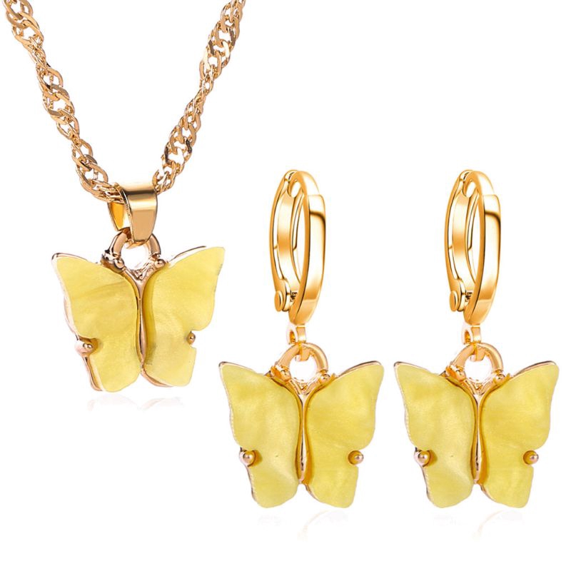 Set Dây Chuyền + Bông Tai Hình Bướm Chất Liệu Acrylic Thời Trang Sang Trọng