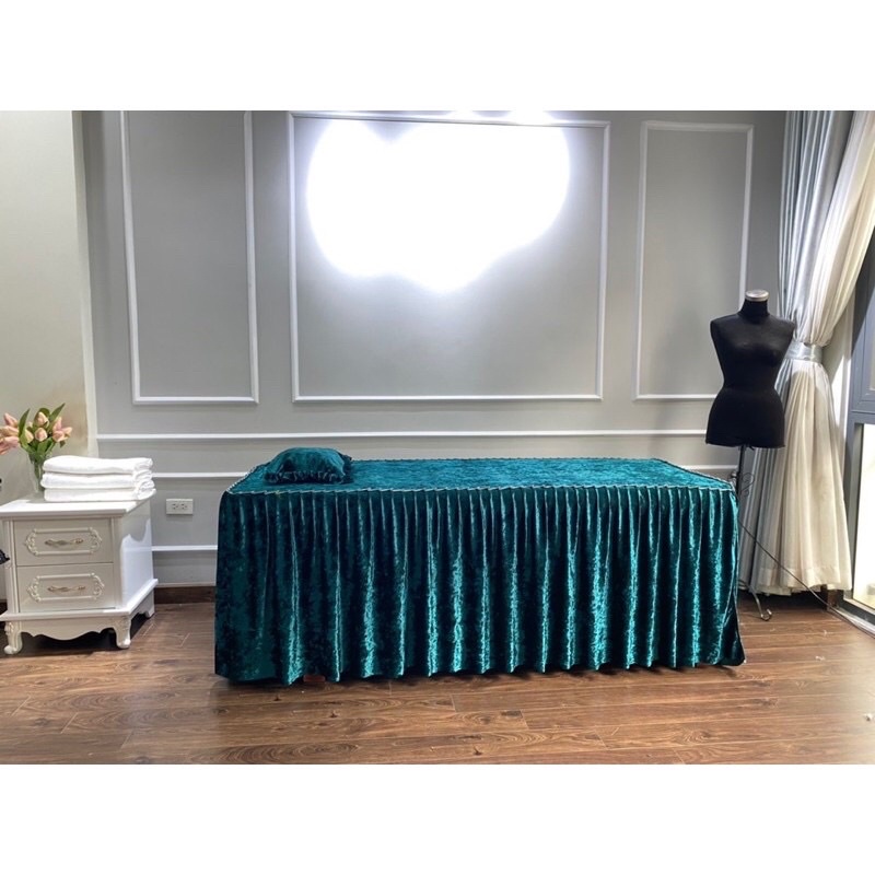 Bộ ga giường spa nhung cao cấp, nhiều màu kèm gối có ruột (ib kích thước khi đặt)