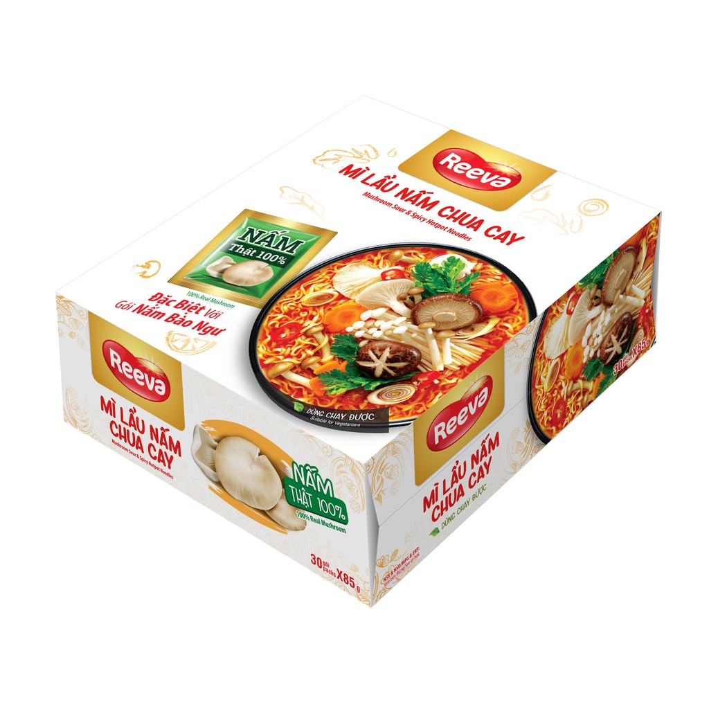THÙNG 30 GÓI 85G MỲ LẨU NẤM BÀO NGƯ CHUA CAY REEVA DÙNG CHAY ĐƯỢC | BigBuy360 - bigbuy360.vn