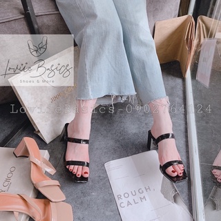 DÉP CAO GÓT LOVIIE BASICS - DÉP GUỐC ĐẾ VUÔNG QUAI MẢNH 2 DÂY - DÉP CAO GÓT 5P  DÂY MẢNH ĐẾ VUÔNG 5CM DA BÓNG D190906
