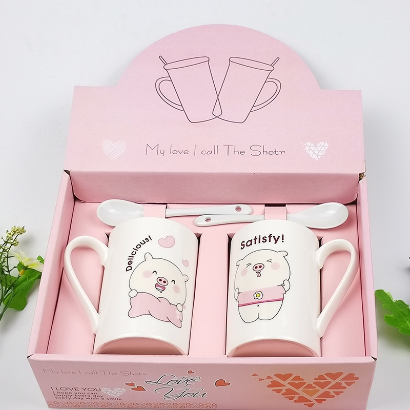 Cốc sứ tráng men cao cấp bộ đôi in hình chú lợn con siêu dễ thương - Shop in cốc theo yêu cầu