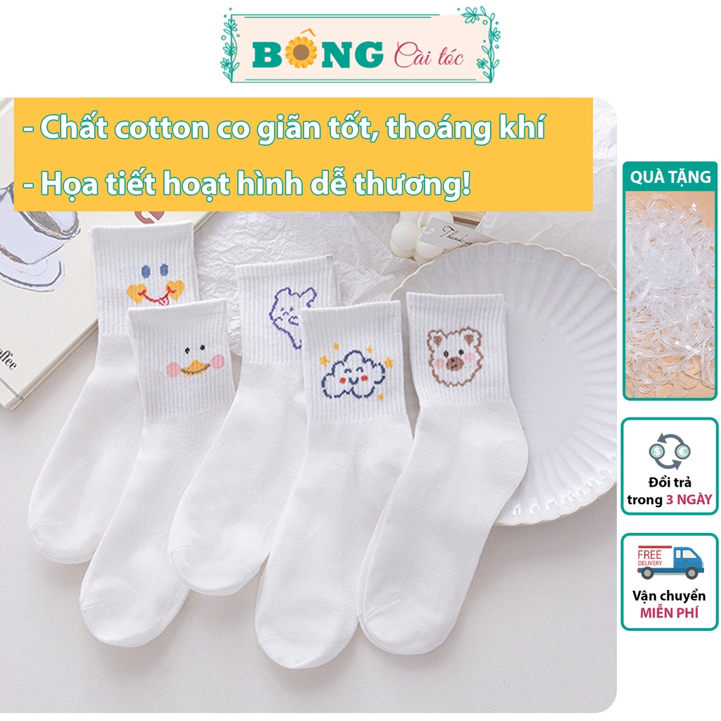 Tất nữ cổ ngắn họa tiết hoạt hình chất cotton mềm mịn co giãn 4 chiều phong cách Hàn Quốc TC20 - Vớ BÔNG Cài Tóc