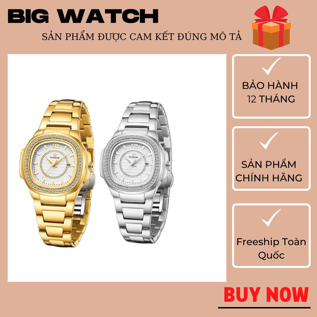 Đồng Hồ Nữ WWOOR Dây Kim Loại Mặt Vuông Cao Cấp - BIG WATCH