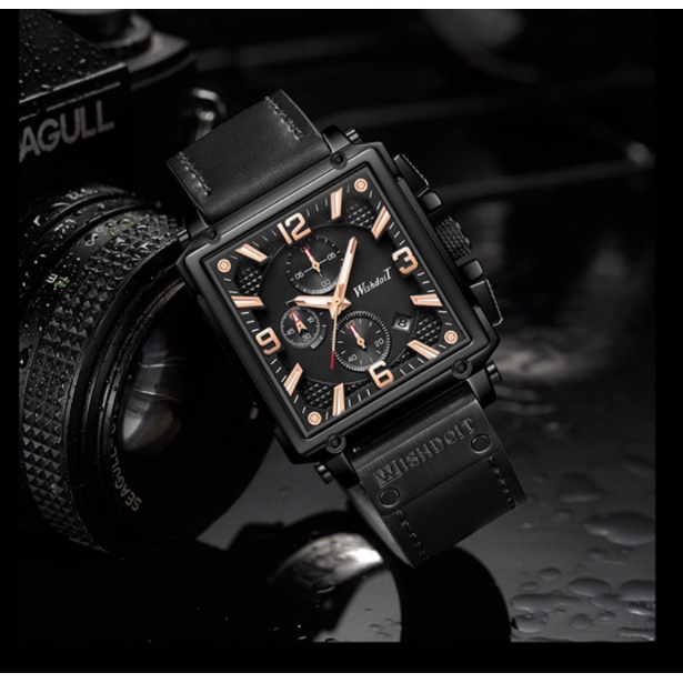 Đồng hồ nam chính hãng WISHDOIT dây da cao cấp mặt vuông thời trang chạy full kim- HÀNG CAO CẤP - Đồng hồ nam chính hãng