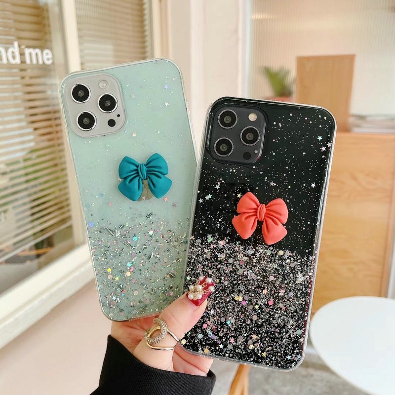 Ốp lưng OPPO A53 A93 A15 A15S A52 A92 A31 A12 A9 A7 A5 A5S A3S A1K Reno4 Reno5 Realme 5 5i C3 C2 C1 Pro 2020 Sequin Glitter Cute Rosette Soft TPU Case
