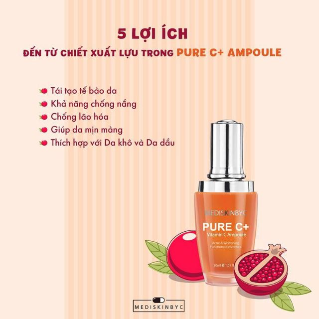 Tinh Chất Dưỡng Trắng Da, Mờ Thâm MEDISKINBYC Pure C+ Vitamin C Ampoule (30ml)