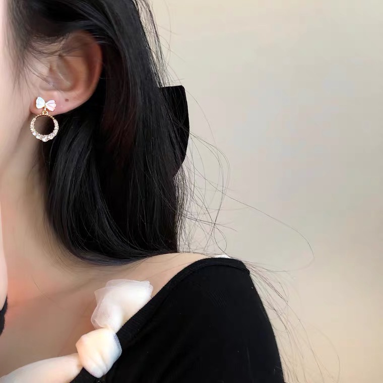 Đôi Bông Tai Mạ Bạc 925 Hình Nơ Đính Đá Thời Trang Cho Nữ