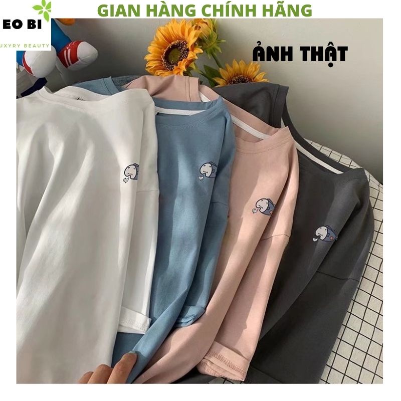 Áo thun nam nữ unisex tay lỡ in hình CÁ form rộng dấu quần kute chất cottong cực xinh trẻ chung năng động -EOBI