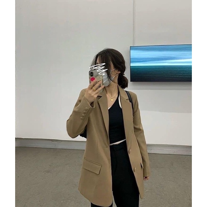 Áo blazer, vest nữ dài tay 2 lớp màu nâu tây, đen có đệm vai cá tính phong cách Hàn Quốc closet | BigBuy360 - bigbuy360.vn