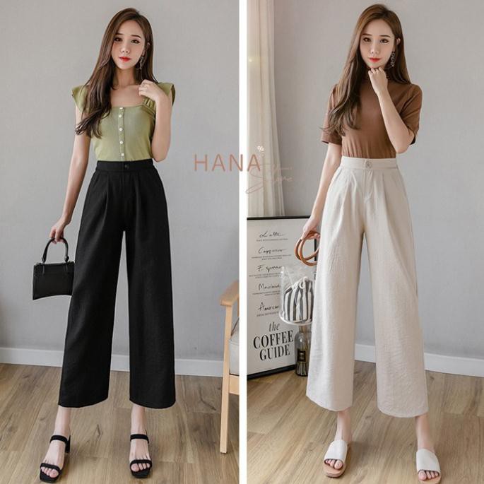 Quần đũi ống rộng dài 85 cm dáng lửng nữ ống suông - Lưng thun cạp chun khoá thật - màu Đen Trắng - Chất vải đũi