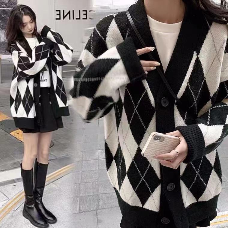 Cardigan Len Nữ Quảng Châu Dài Tay, Khoác Len Cadigan Kiểu Hàn Khoác ngoài màu hồng màu đen đẹp