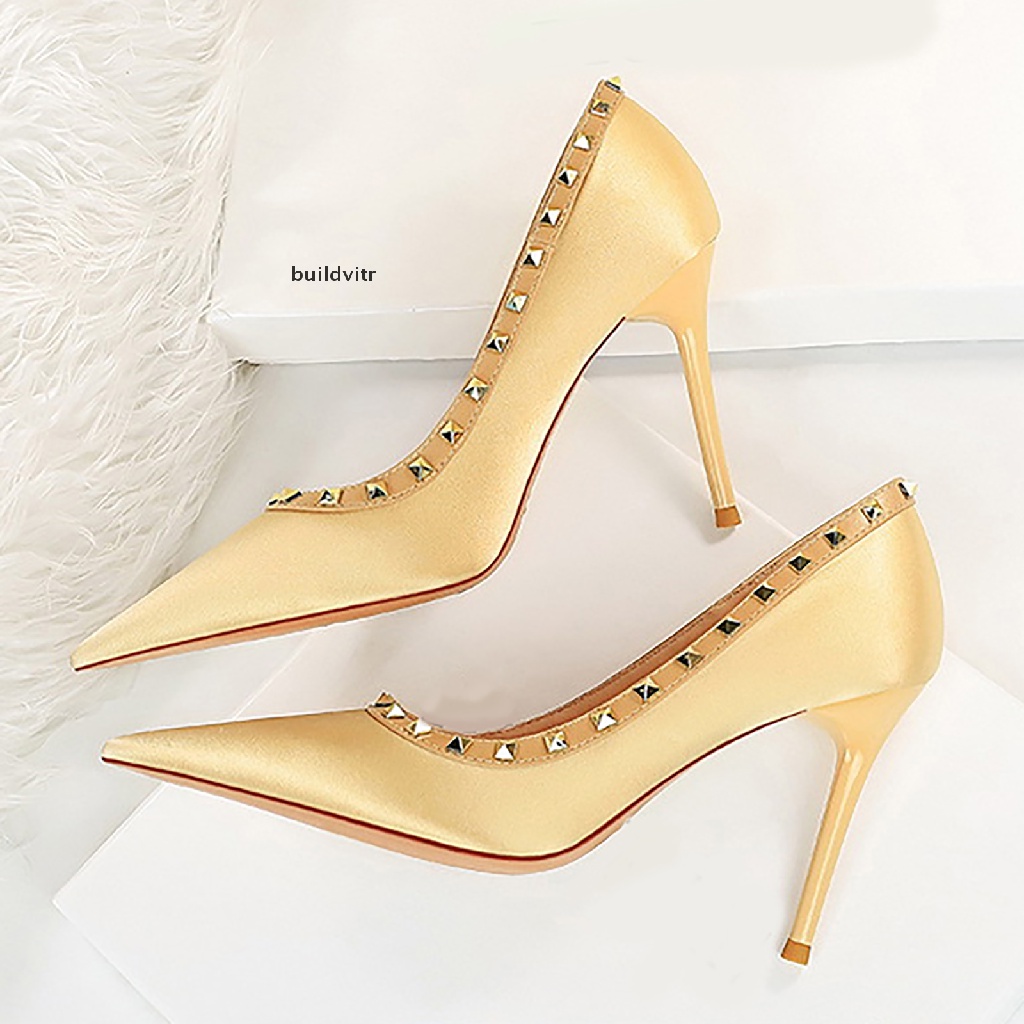 【vi】 Womens Rivet High Heels Sexy Pointed Toe Stilettos Dress Party Pump Shoes .