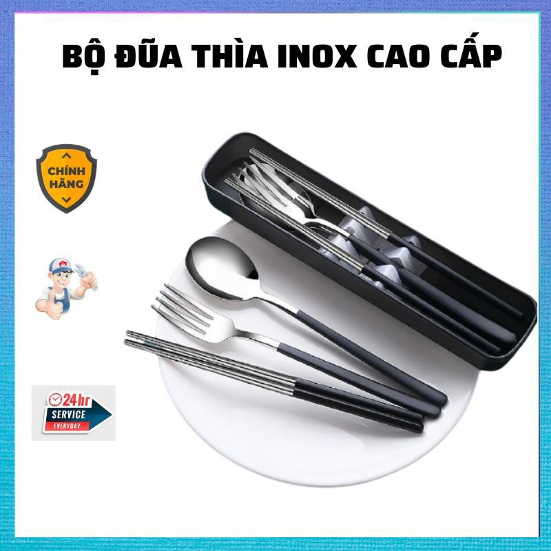 Bộ 3 MUỖNG ĐŨA NĨA INOX304 cá nhân có hộp đựng cao cấp- Hộp thìa dĩa văn phòng, du lịch tiện dụng, Màu Pastel!