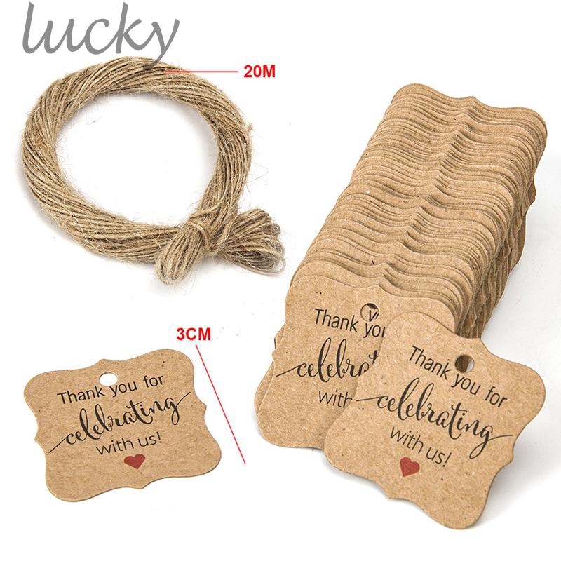 Set 100 nhãn giấy bìa in lời cảm ơn có dây treo dùng trang trí bữa tiệc dễ thương
