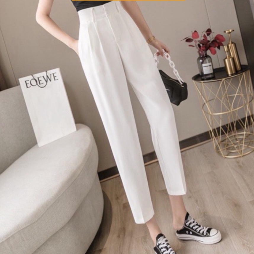 Quần baggy công sở nữ cạp bản to 3 cúc sang chảnh giành cho phái đẹp - Q356 chất siêu mát, co dãn, mầu đen tr