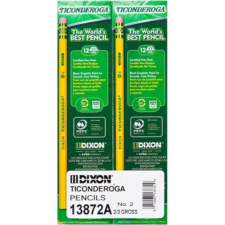 Hộp 12 Bút chì gỗ TICONDEROGA #2 HB SOFT, thương hiệu Mỹ