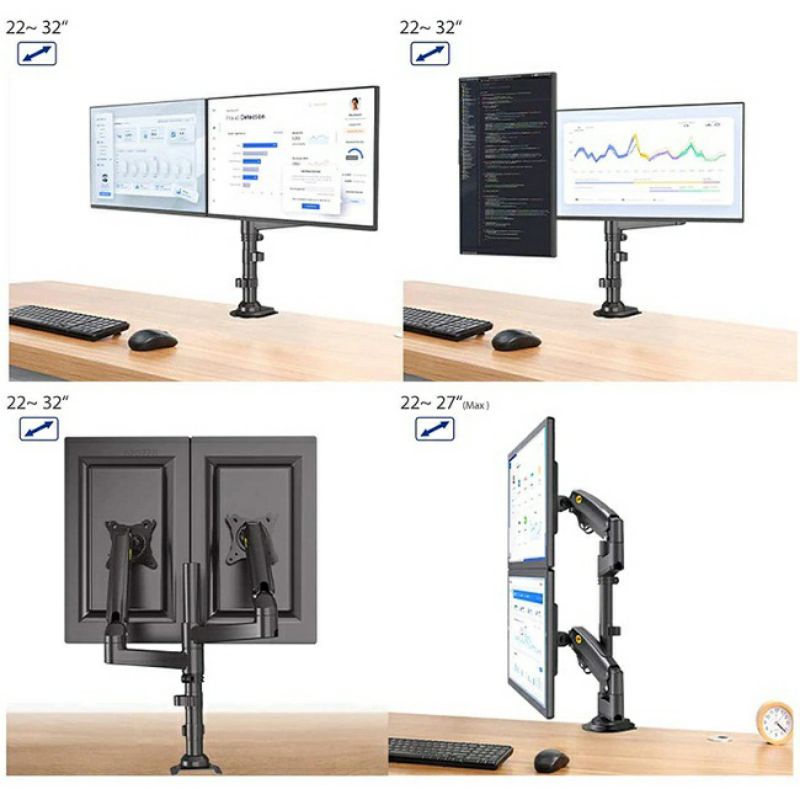 Giá Treo Hai Màn Hình NB H180 22-32 Inch - Tay Treo Màn Hình Kép Xếp Màn Trên Dưới | BigBuy360 - bigbuy360.vn