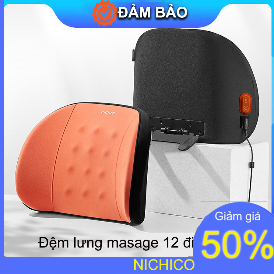 Gối Dựa Lưng có Massage Ô Tô, Đệm tựa lưng Xe Hơi Lõi Memory Foam Cao Cấp Thoáng Khí Chống Đau Mỏi Lưng (điện 12V)