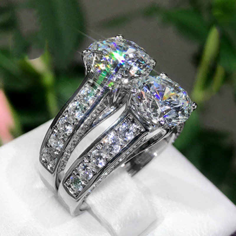 Nhẫn đeo tay kim loại đính đá 2 carat thời trang cho nữ