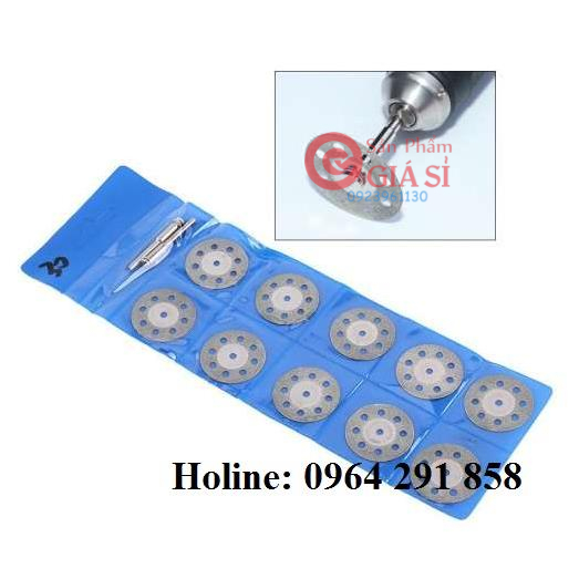 Bộ 10 lưỡi mài kim cương có lỗ mini kèm 2 cán dùng lưỡi cắt nhôm, đồng, cắt đá, ngọc, cắt mạch điện tử cắt cựa gà ❤️free