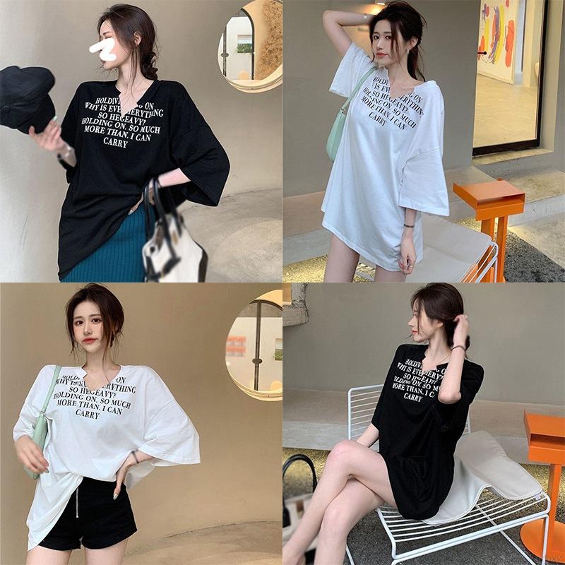 Áo Thun Form Rộng Cổ V Ngắn Tay Thời Trang Dành Cho Nữ