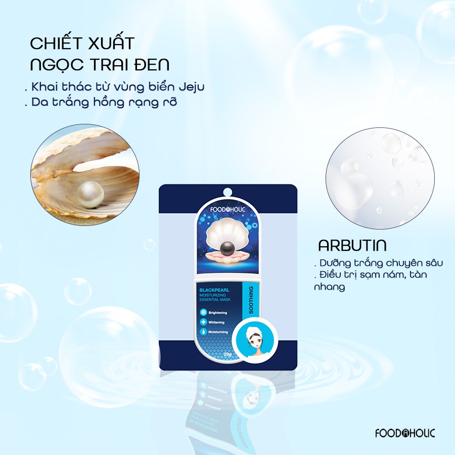 Hộp 10 Mặt Nạ Khóa Ẩm Dưỡng Da Chuyên Sâu Chiết Xuất Ngọc Trai Foodaholic Blackpearl Moisturizing Essential Mask 23g x10