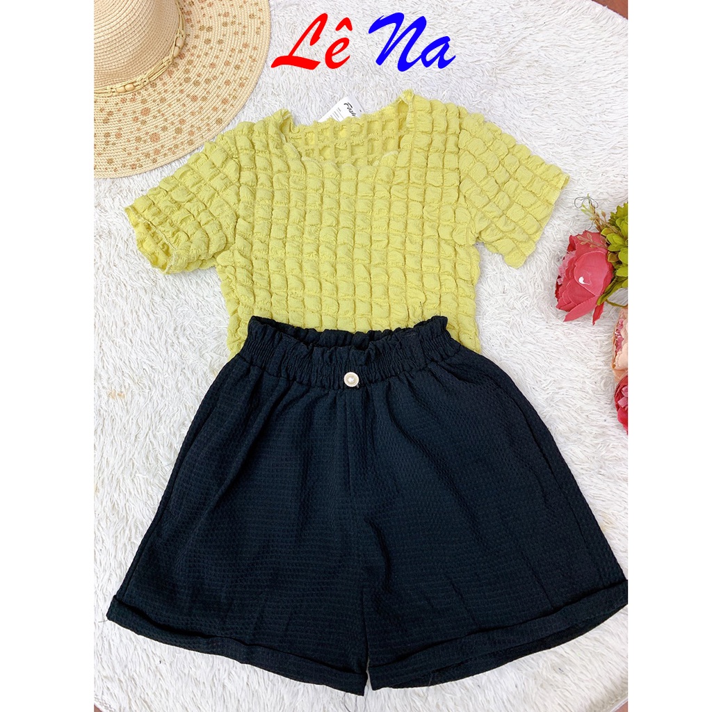 Set Đồ Nữ Áo Croptop Xốp Quần Đùi Nữ Ống Rộng UK alohashop91