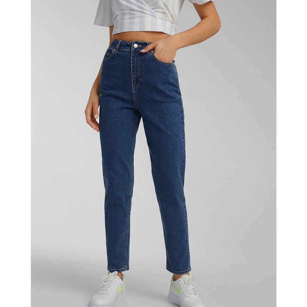 Quần Mom Jeans Nữ Lưng Cao Form Dáng Baggy Fit Màu Hot Xanh Đậm Classic Blue M-03