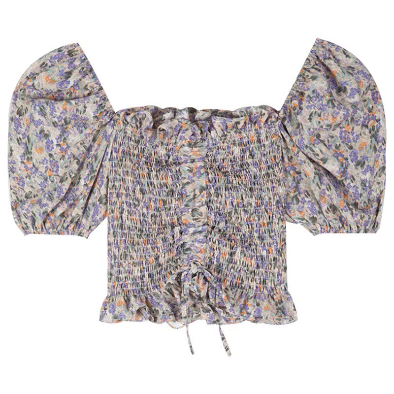 Áo hoa cổ vuông tay ngắn phong cách Hàn Quốc | BigBuy360 - bigbuy360.vn