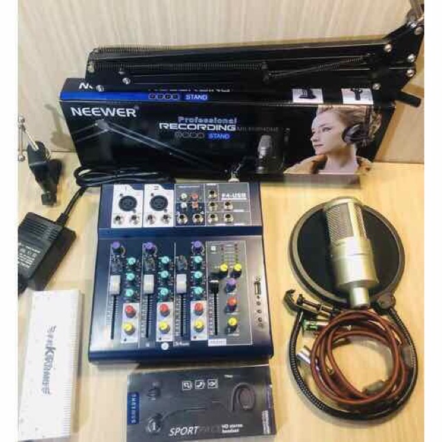 Combo Mic thu âm Takstar PC K200 + Soundcard Mixer F4 FULL phụ kiện