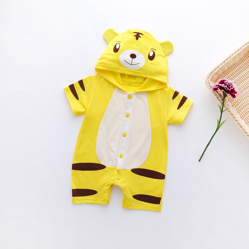 Áo Liền Quần Bằng Cotton Tay Ngắn In Hoạt Hình Dành Cho Bé Trai Gái 0-12 Tháng Tuổi