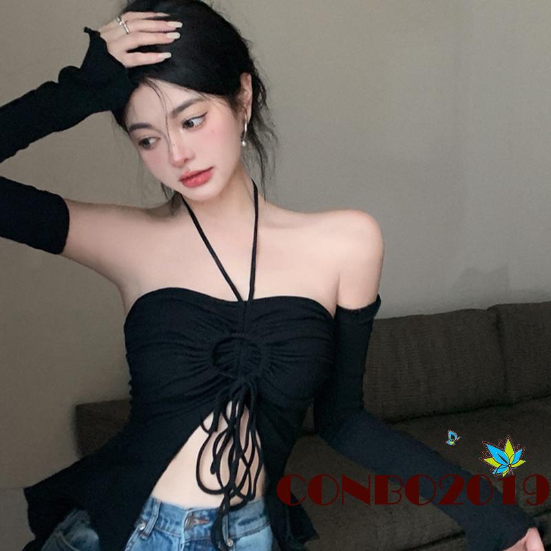 Áo Thun Croptop Cổ Yếm Màu Sắc Trơn Thời Trang Mùa Hè Cho Nữ