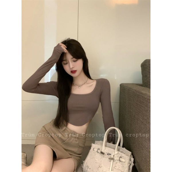Áo Croptop Cổ Vuông Lai Bầu 4 Màu Phong Cách Hàn Quốc Dành Cho Nữ Form Dưới 53kg