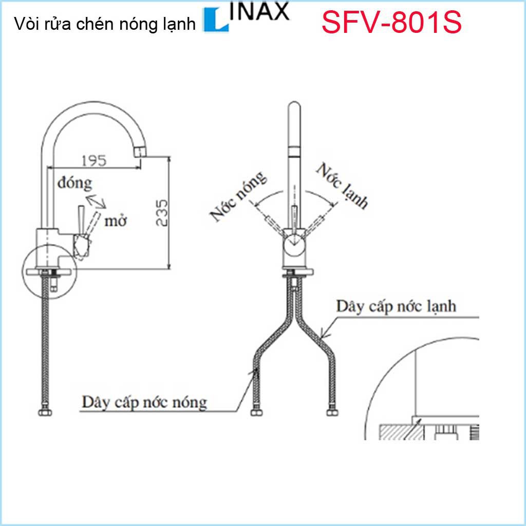 Vòi bếp nóng lạnh, vòi rửa chén bát nóng lạnh, vòi chậu Inax chính hãng Nhật Bản SFV-801S