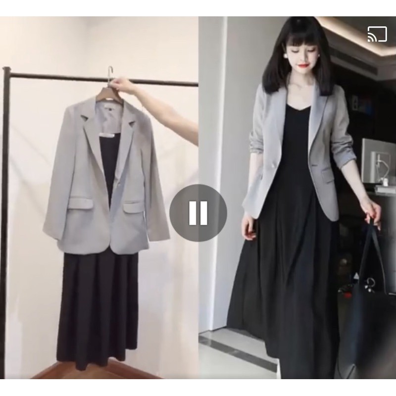 Set áo khoác nữ cao cấp + đầm hai dây