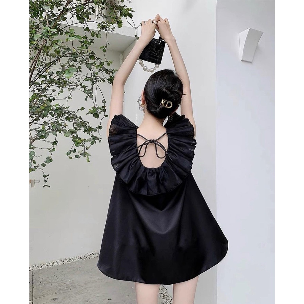 Đầm babydoll xoè tay phồng hở lung elly dress hình shop tự chụp