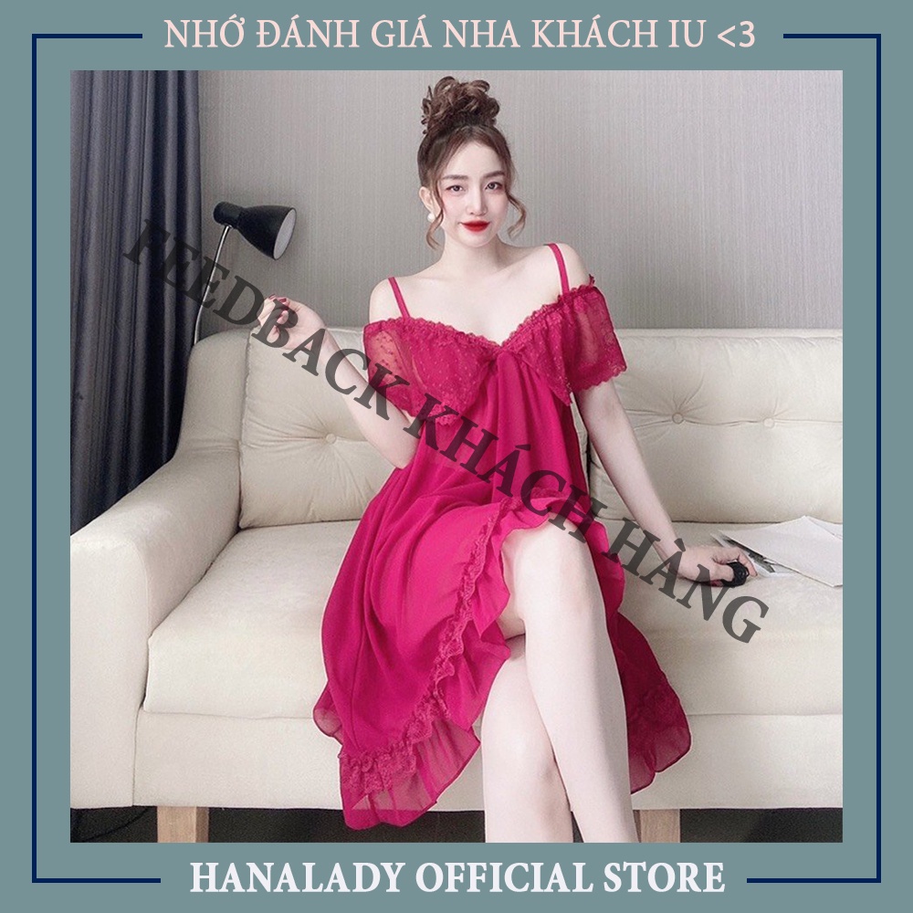 Váy ngủ nữ quyến rũ - Đầm ngủ chất liệu voan lụa cao cấp trễ vai gợi cảm V482