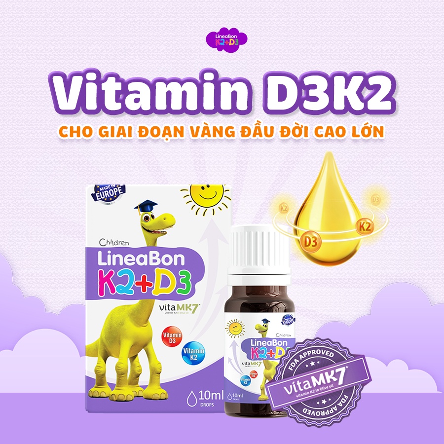 (ship hỏa tốc HCM) (Mẫu Mới Nhất) LineaBon vitamin D3 K2 10ml - Vitamin tăng chiều cao cho bé chính hãng 10ml