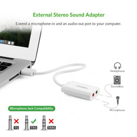 Bộ chuyển đổi USB Sound UGREEN 30143 3.5mm Headphone và Microphone Jack