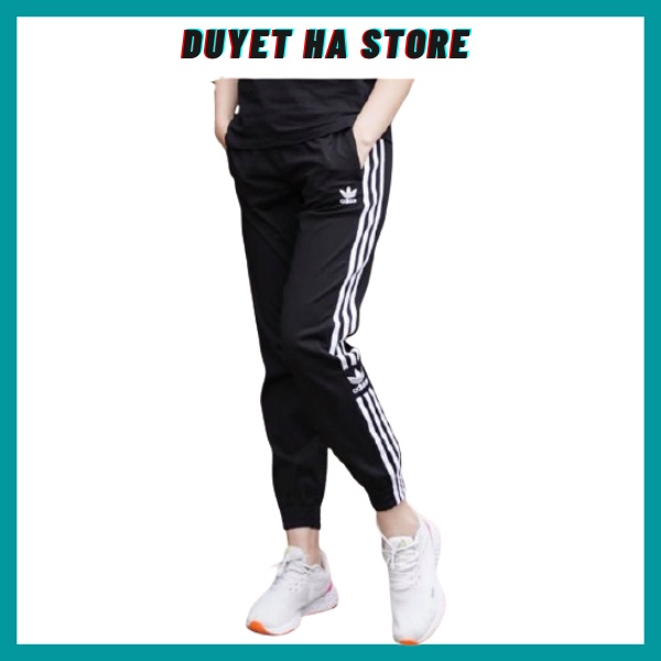 Quần thể thao nữ bo gấu chất thun Umi 3 sọc có túi chữ thêu - Quần jogger nữ dài có túi co giãn - Xưởng may Duyệt Hà