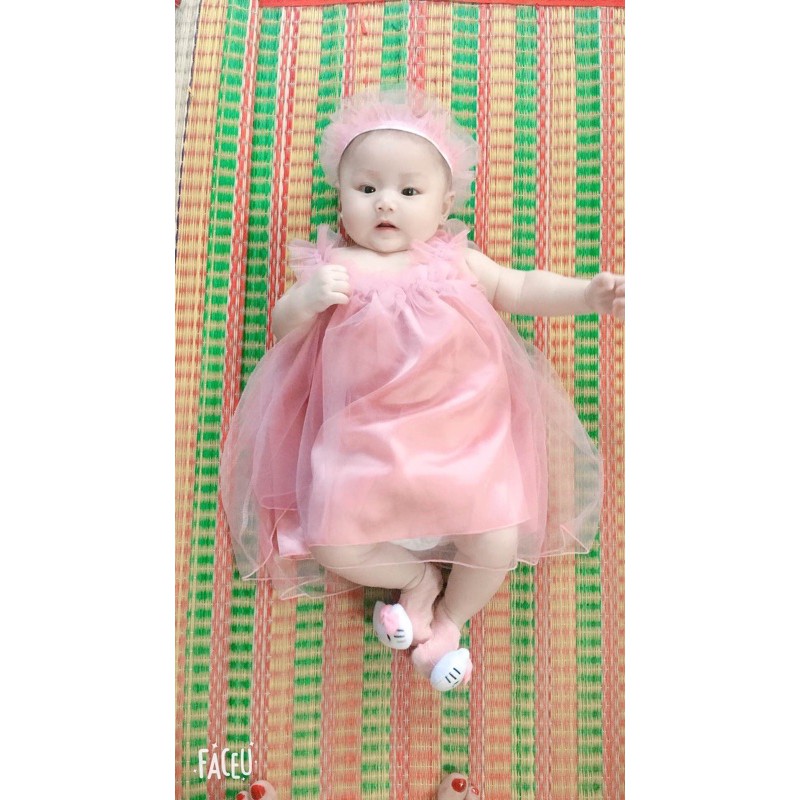 Đầm công chúa bé gái hồng phối lưới hồng