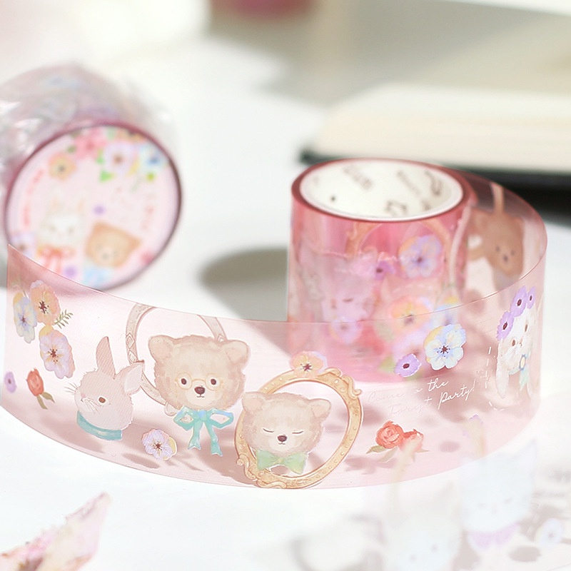 Sticker cute dạng cuộn họa tiết chim hoa mùa xuân MODINA, cuộn sticker tròn trang trí sổ